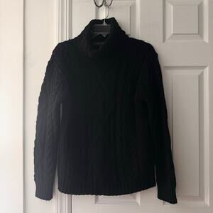 Inis Crafts Ireland Merino Wool Black Cable Knit Turtleneck Sweater Large Cozy